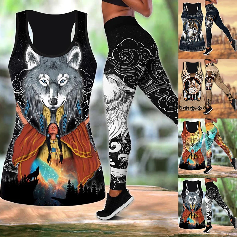 Native American 3D All Overprinted Combo Tanktop Legging Print Sport Fitness Leggings Yoga Pants Legging Suit Xs-8Xl