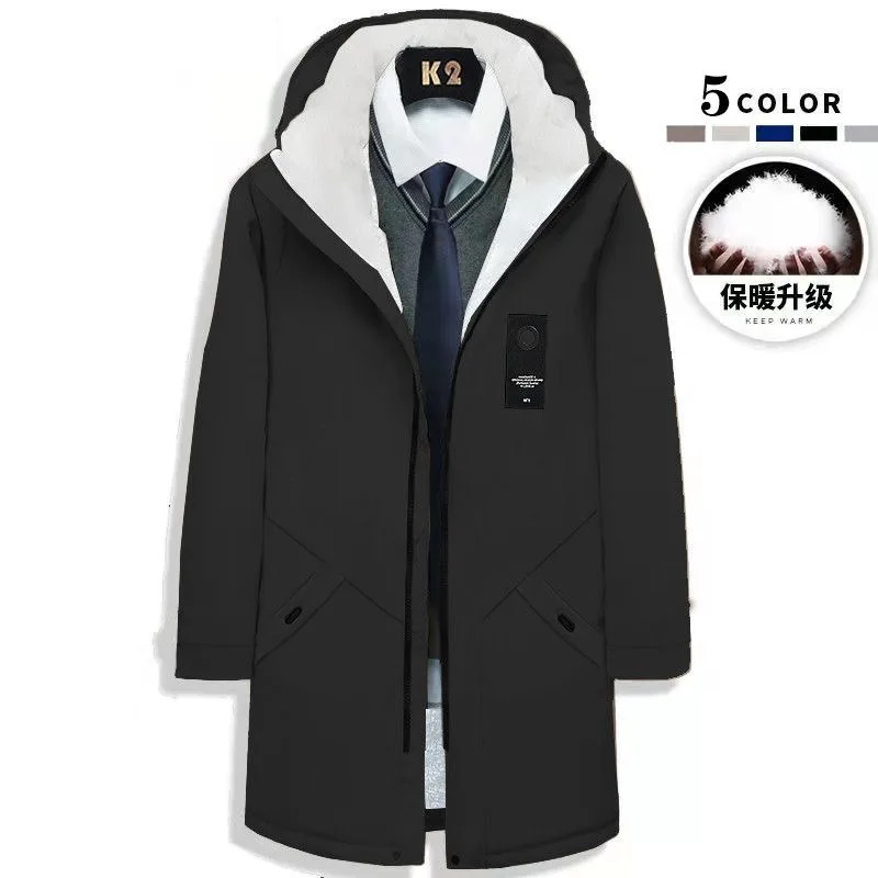 Autumn and Winter New Fashion Trend Long Plus Fleece Trench Coat Men's Casual Loose Comfortable Thick Warm Large Size Coat trench coat,warmth coat