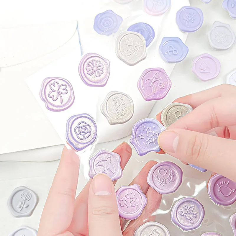 18pcs Vintage Wax Seal Stamp Stickers DIY Scrapbooking Journal Decorations Gradient Envelope Sealing Tags Self Adhesive Sticker