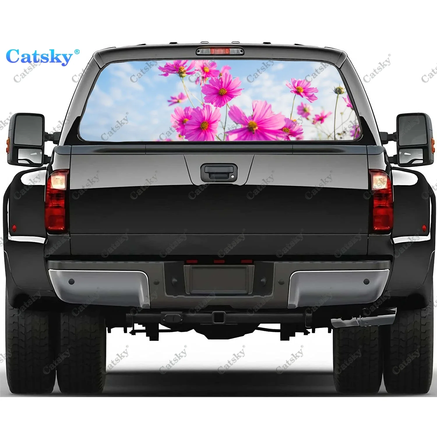 

Field Landscape Flowers Rear Window Decals for Truck,Pickup Window Decal,Rear Window Tint Graphic Perforated Vinyl Truck Sticker
