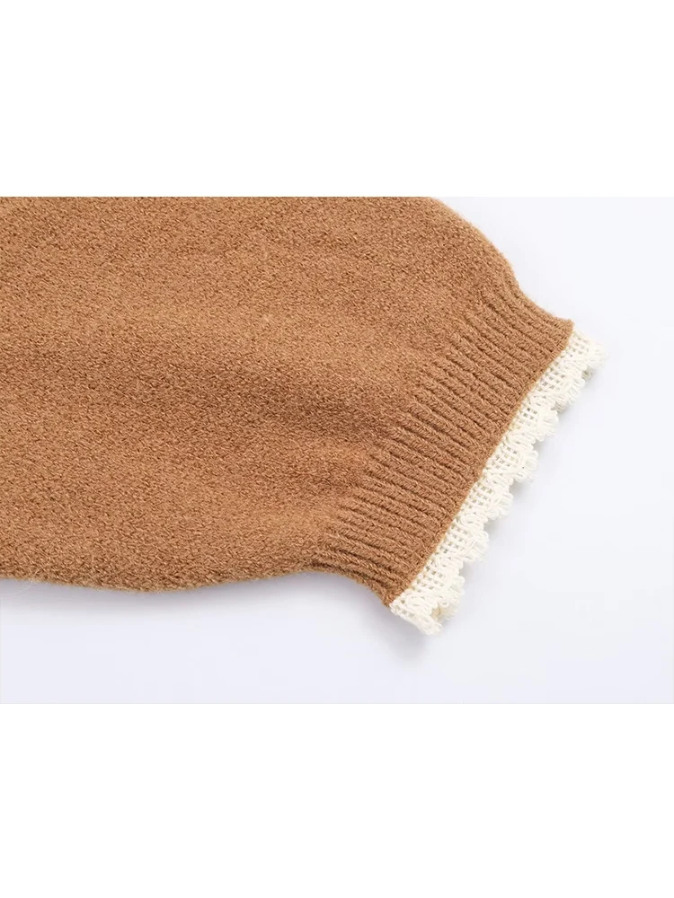 Woman Winter Sweater Round Neck Loose Fit Scarf Decoration Casual Knit Pullover Top Fashion Long Sleeve Knit Sweater Lady New