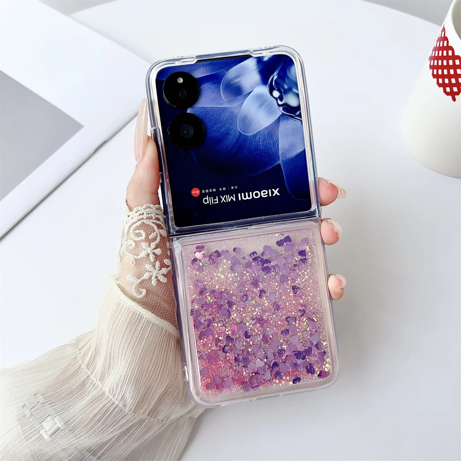 Colorful Gradient Quicksand Glitter Shockproof Folding Case - Fashion Trend Protective Cover