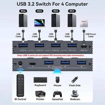 USB3.2 Switcher KVM Switch Shared Controller Adapter 10Gbps Rate Support Fit Computer Laptop Mouse Keyboard Share 4 USB Ports 2