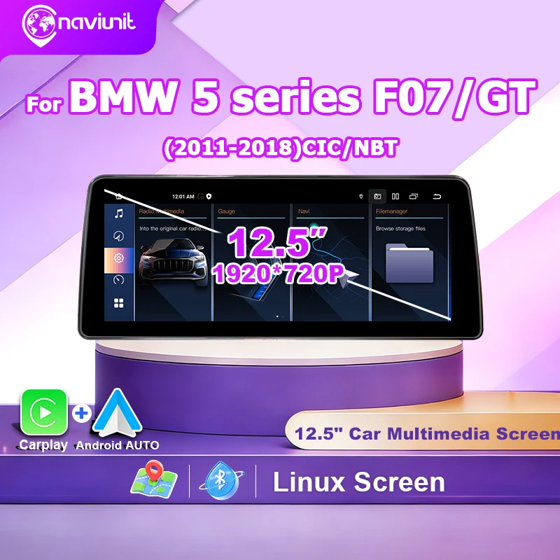 Pantalla Multimedia para coche Linux de 12,5 pulgadas, estéreo Android para coche, para BMW Serie 5 F07 GT 2011-2018 CIC NBT, navegación con enlace espejo 1