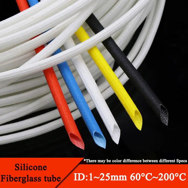 1/5/10m Id 1 25mm Silicone Fiberglass Sleeving Flame Resistant