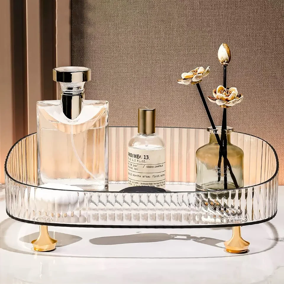 Large Capacity Clear Bathroom Vanity Organizer Tray