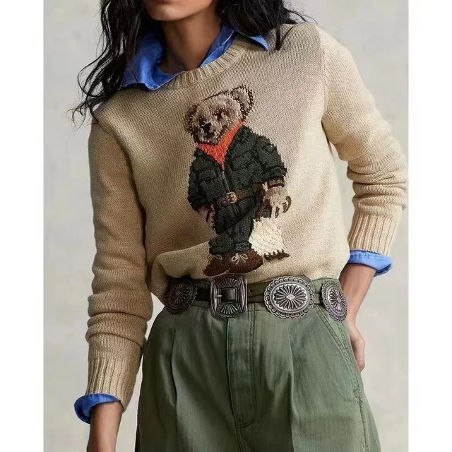 

Женский свитер, новинка 2023, зимний мягкий базовый Женский пуловер, модный вязаный джемпер из хлопка с круглым медведем