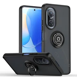 Magnetic Ring Shockproof Armor Matte Case with Holder Stand - Honor 50 SE (Black)