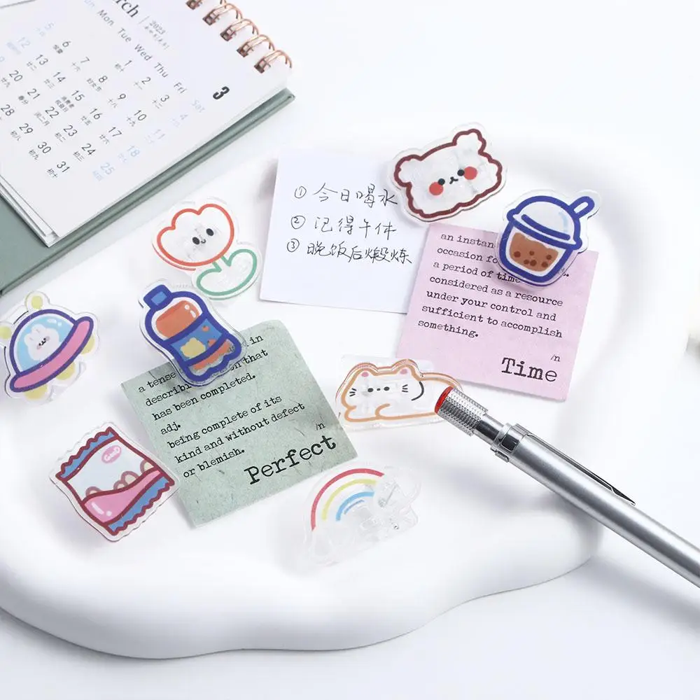 Desktop Organizer Set: Cartoon & Transparent Binder and Paper Clips with Snack Sealing Clips