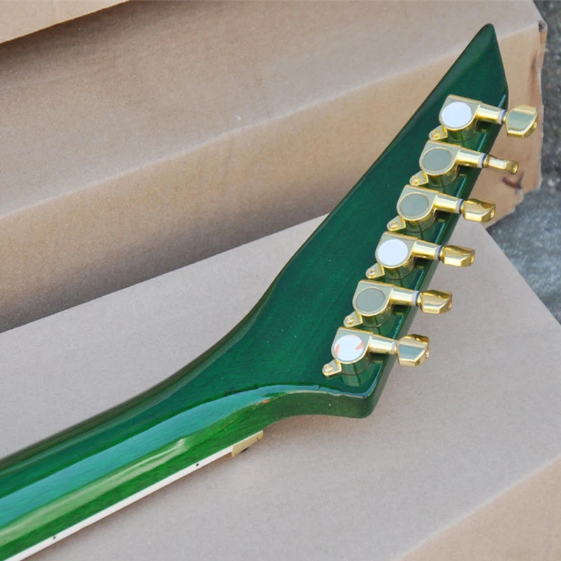 Shaped Dovetail Double Shake Electric Guitar Tiger Print Veneer Green OTGT-2061