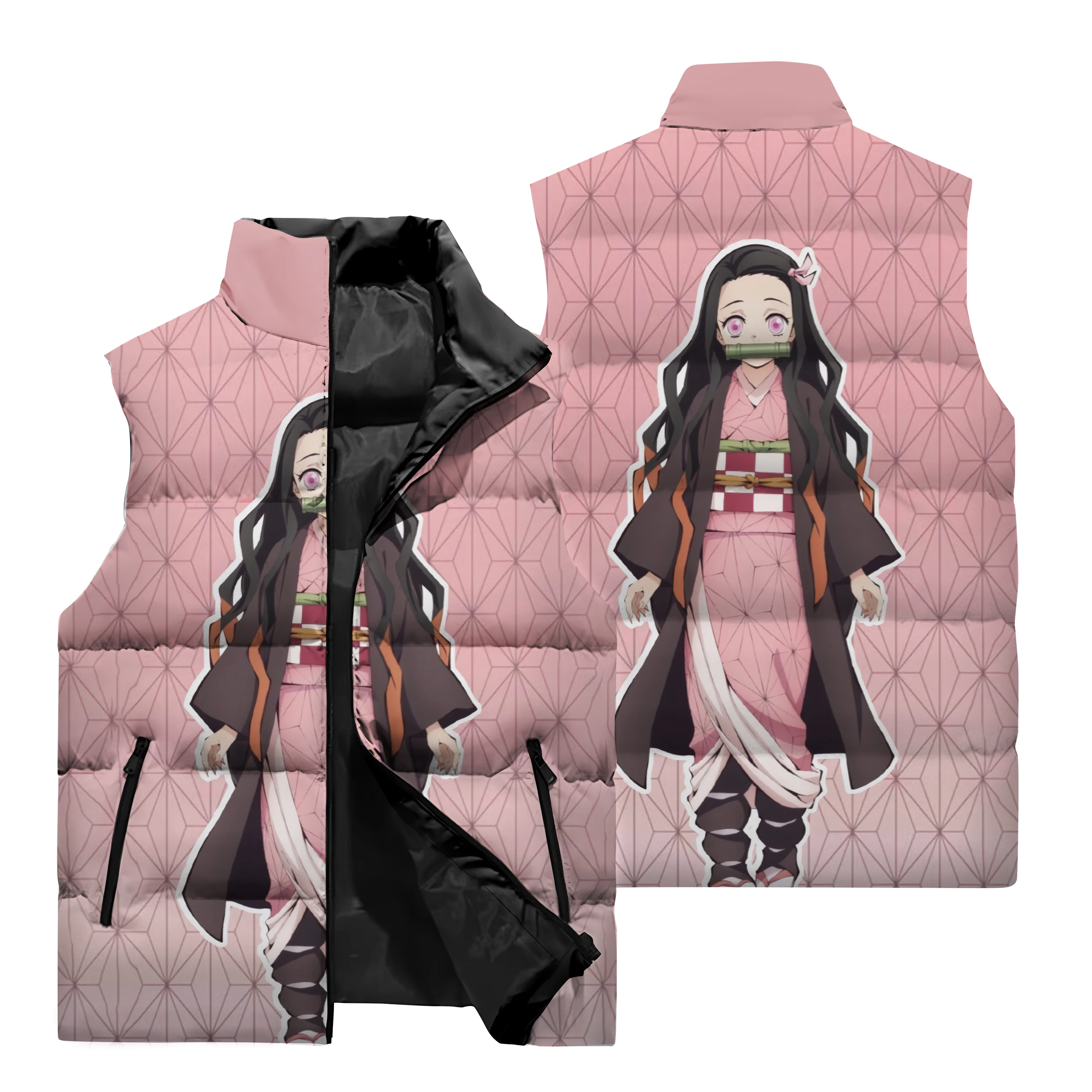 Nueva chaqueta sin mangas con estampado 3D de Demon Slayer para hombre para otoño e invierno, resistente al viento, cálida y cómoda