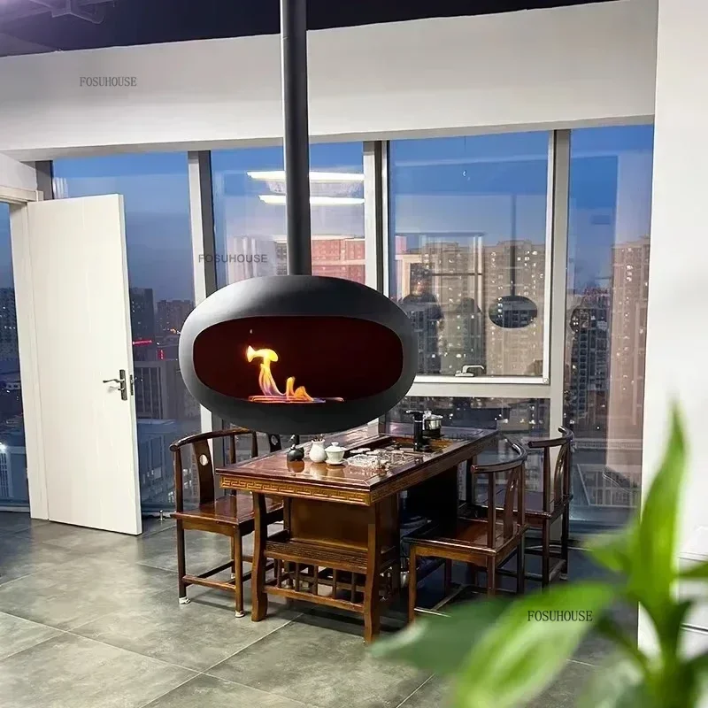 Creative Home เครื่องทําความร้อนตกแต่งหรูหราแขวนเตาผิงห้องนั่งเล่น Porch Real Fire เตาผิง Designer Iron Art เครื่องทําความร้อนเตา 1