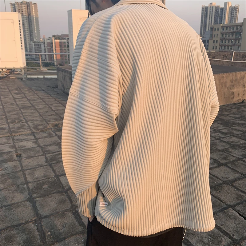 Lssey Miyake Homme Plisse Fabric Pleated Top Men's Shirts Spring And Autumn  High Street Loose Single Breasted Casual Coat