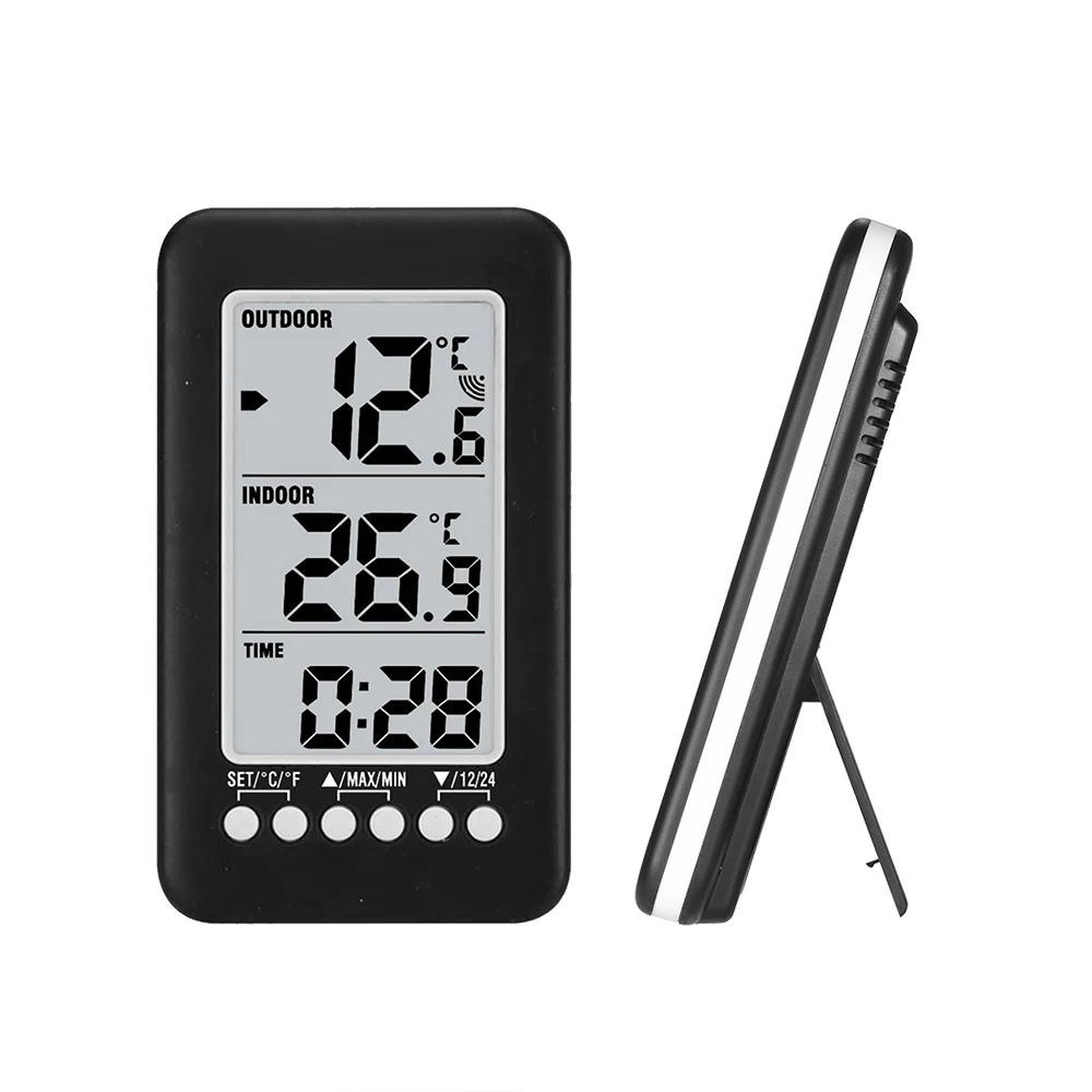 LCD 디지털 온도계 무선 실내 및 실외 온도계 시계 온도계, 송신기 포함, ℃/℉