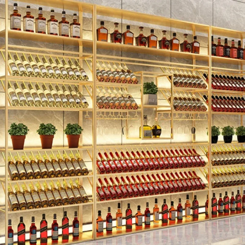 Restaurant Iron Bar Cabinet Fashion Wall Mounted Illuminated Vertical Wine Rack Creative Szafka Unique Furniture