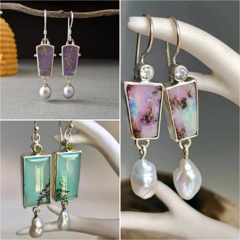 

Ethnic Irregular Pearl Earrings for Women Vintage Creativity Painting Pattern Colored Stone Drop Earring Party Jewelry Wholesale