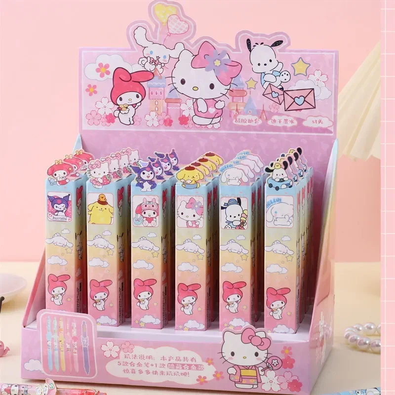 

Sanrio New Gel Pen 24pcs 5 Alloy 1 Hidden Alloy Pens Black 0.5mm Kawaii Students Metal Patch Writing Stationery Signature Pen