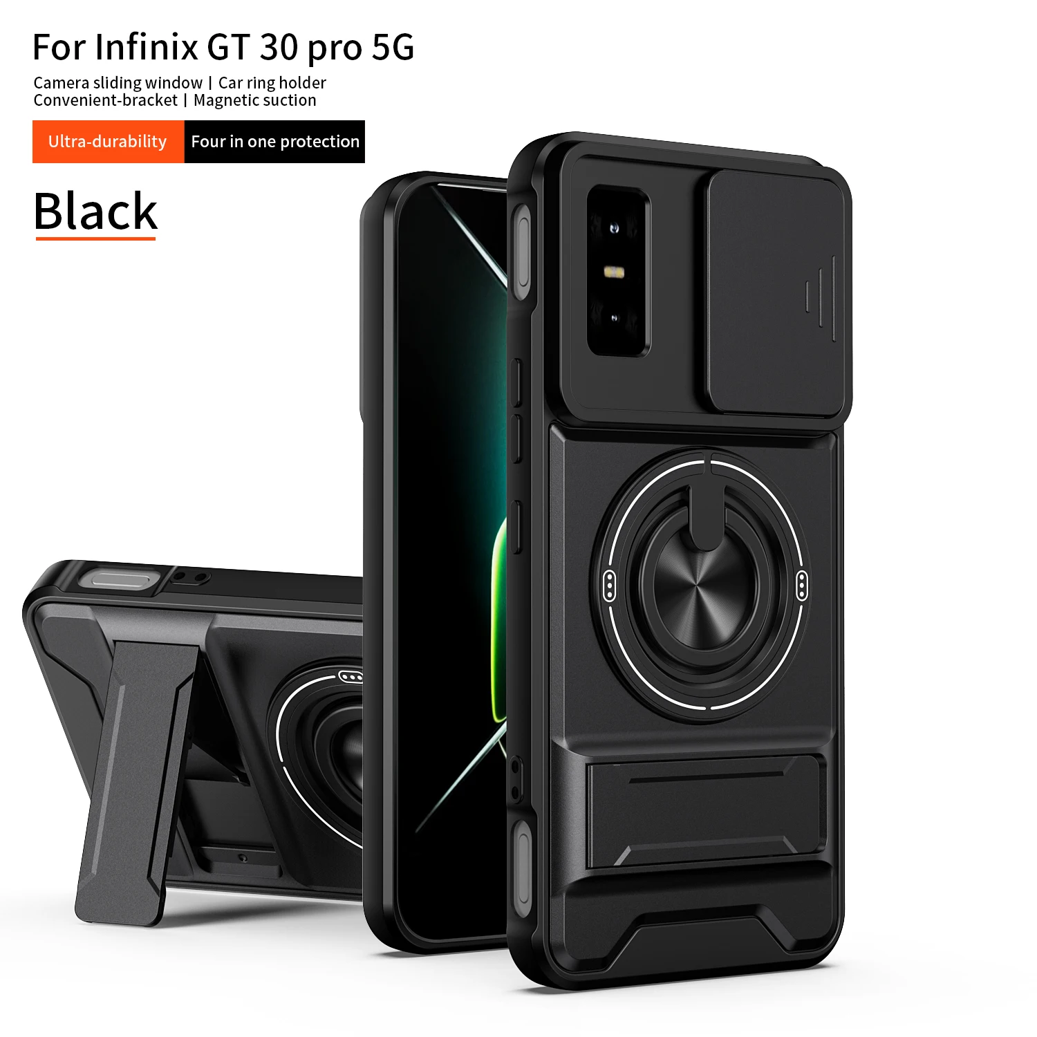 Enhanced Armor Shockproof Phone Case with Sliding Camera Cover and Built-in Kickstand