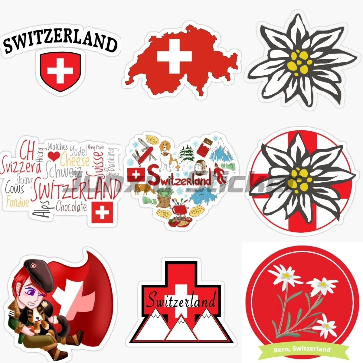 Svizzera Ch Edelweiss Flag Map Landscape Stickers Car Window Laptop Van Moto Wall Room Truck Decoration Decal Personalizzabile