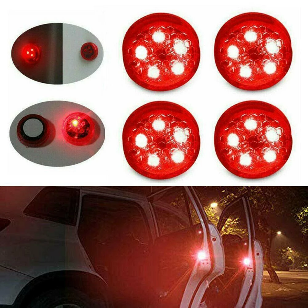 

Universal DC 3V Strobe Alarm Lights Car Door Warning Lights Car Opening Door Safety Warning Anti-collision Lights Red 4Pcs/Set