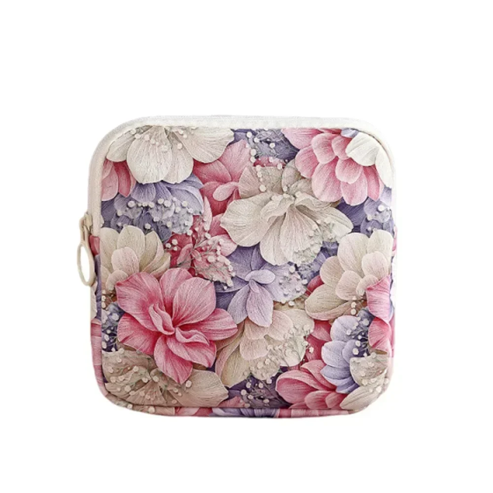 Floral Print Multipurpose PVC Cosmetic and Coin Storage Bag
