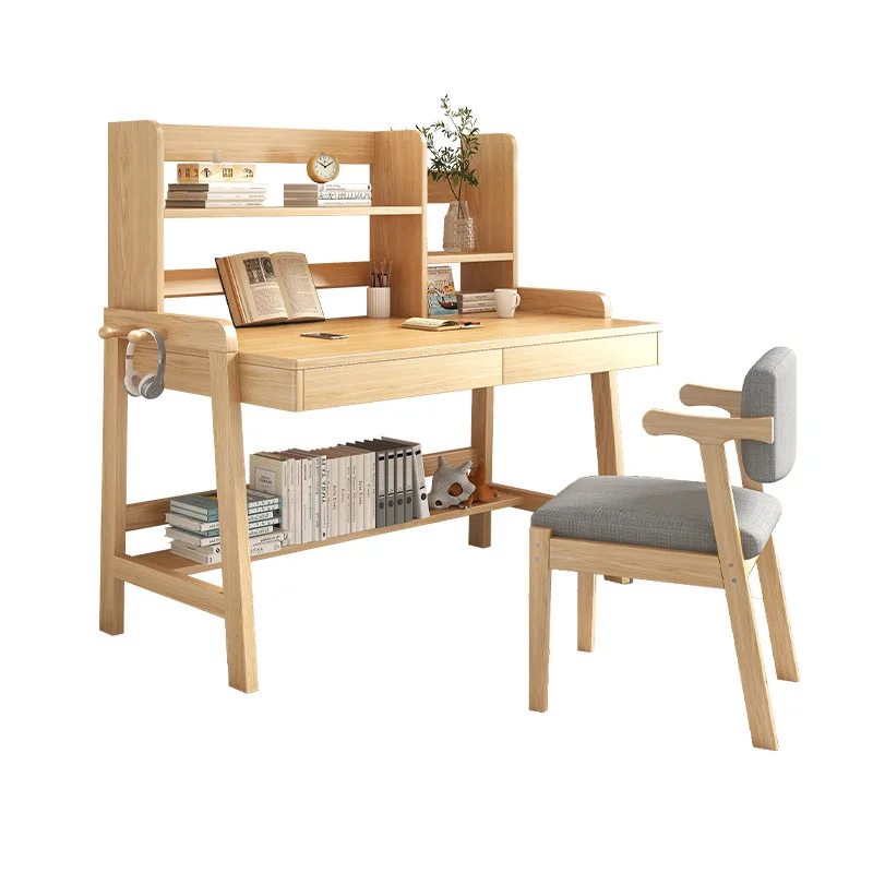 

Computer desk desktop home bedroom minimalist student writing desk solid wood desk bookshelf combination corner table