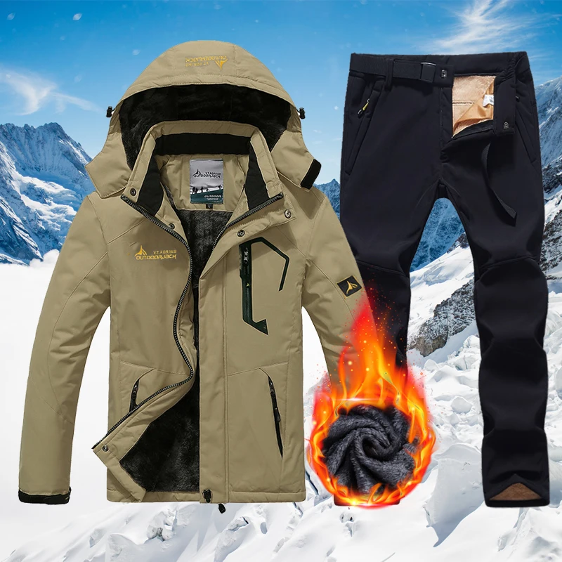 Winter Ski Suit For Men Waterproof Keep Warm Snow Fleece Jacket Pants Windproof Outdoor Mountain Snowboard Wear Set Ski Outfit Ski Jacket Winter Jacket