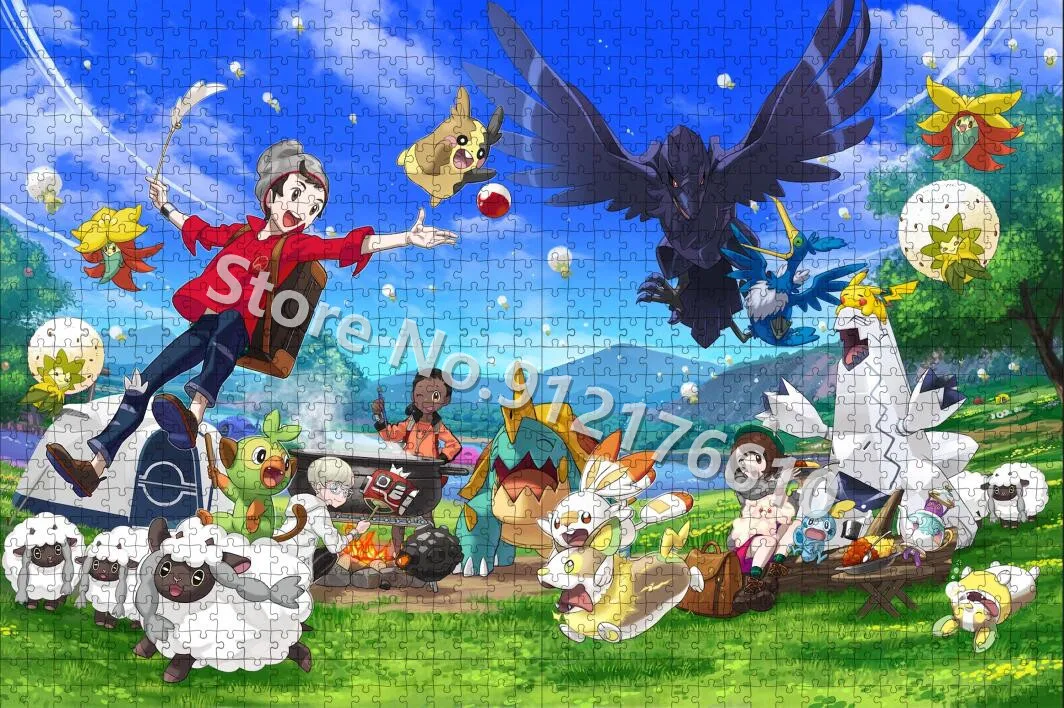 Pokemon 300/500/1000 Pieces Family Decompress Educational Puzzle Pikachu Cartoon Anime Monster Puzzle Jigsaw for Kids Toys