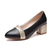 Women Pumps Sweet Style Square High Heel Sadals Sequins Pointed Toe Spring and Autumn Elegant Shallow Womens Shoes 6