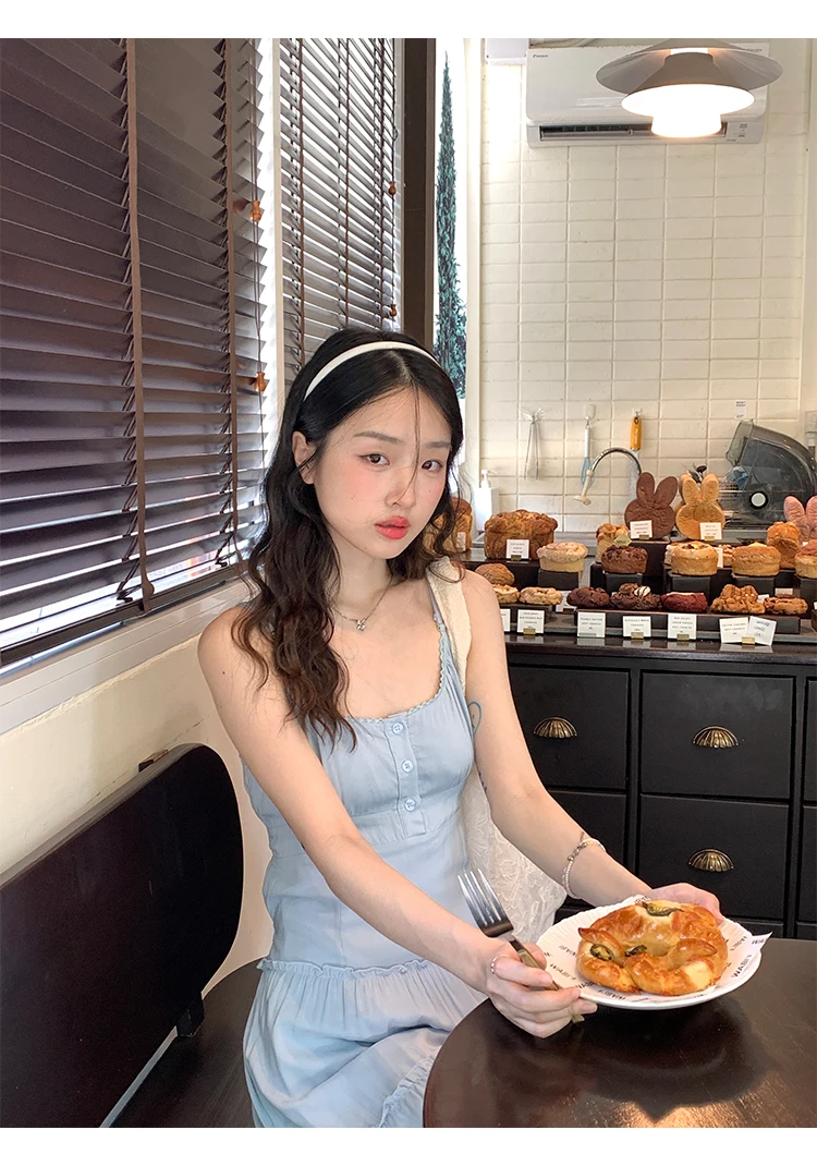 French Elegant Dresses for Women Solid Spaghetti Strap Summer New Ruffles A-line Casual Korean Chic Midi Vestidos Mujer