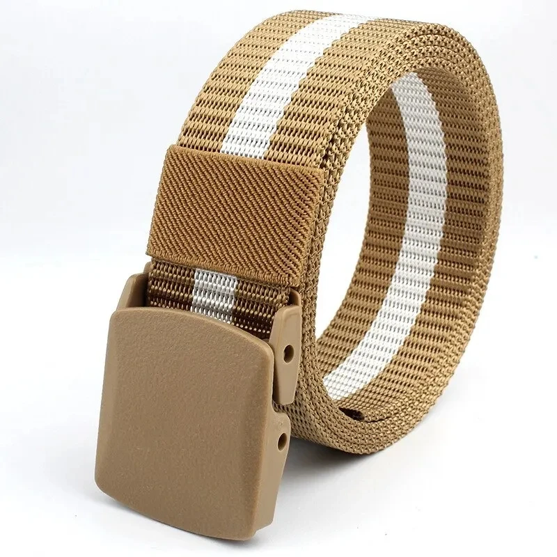 1pc Men's Canvas Belt Plastic Buckle Metal-Free Nylon Tactical Waist Belt Women's Belt Outdoor Hiking Webbing Belt Neutral Belts