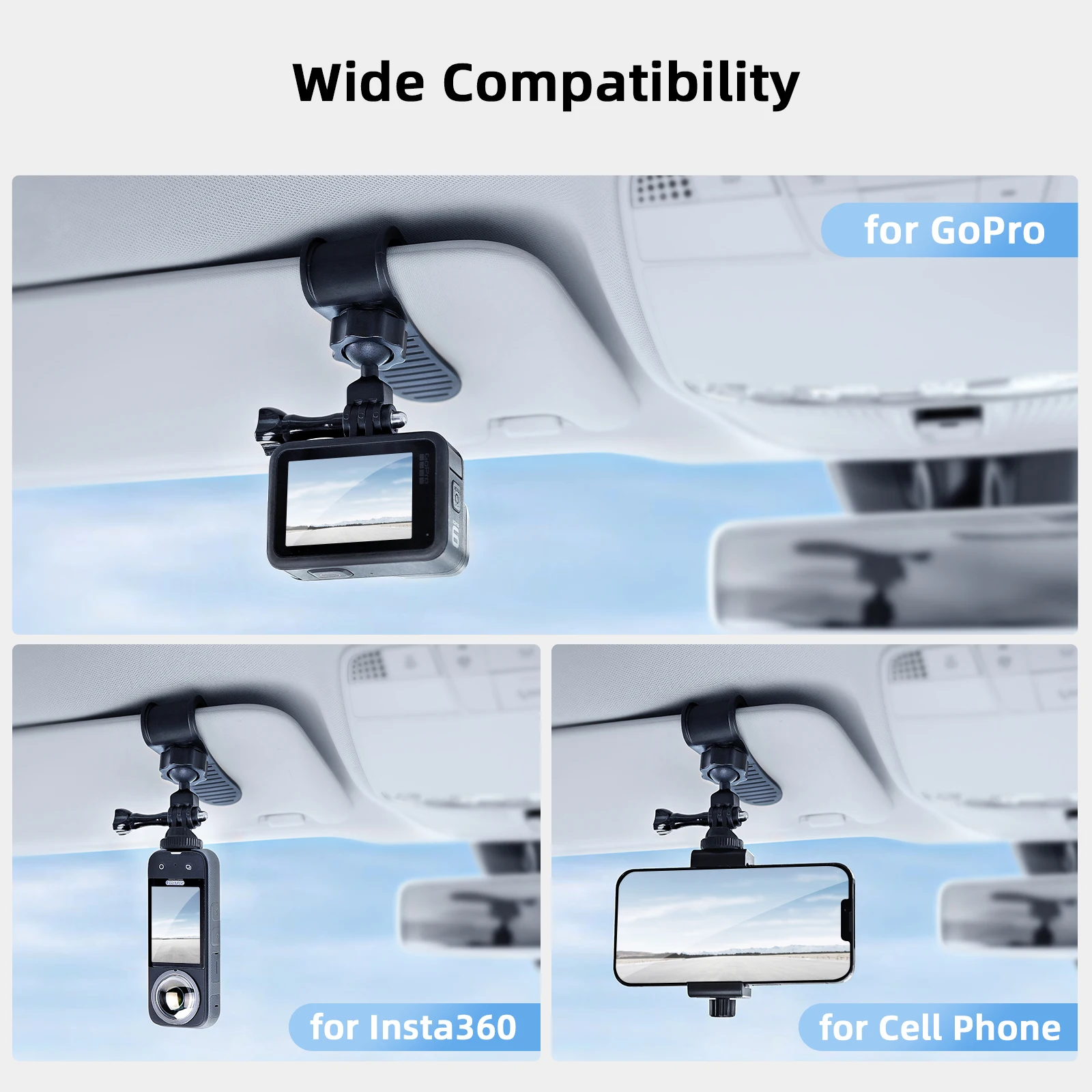 Insta360 액세서리 용 Vamson Insta360 X3 One X2 GoPro Hero 12 11 10 9 8 7 스마트 폰 액세서리 용 자동차 선 바이저 마운트