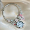 Cross-border Gold Bracelet Watch Adjustable opening Alloy bracelet Quartz Watch Beaded Small flower bracelet Watch 5
