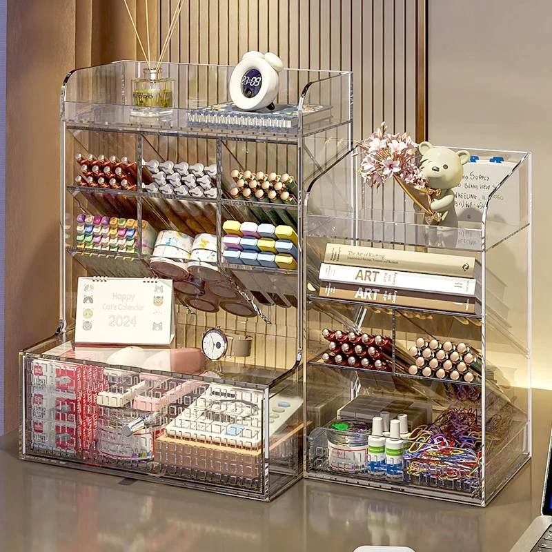 Clear Plastic Pen Organizer Marker Holder for Desk Pencil Holder for Office School Supplies Storage Cosmetic Storage Box