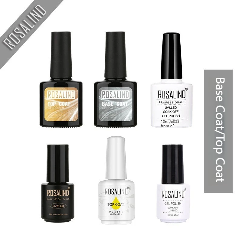 ROSALIND Gel Nail Polish Base Glue Base Coat Top Coat Wash Free Seal UV&LED Removable Primer Gel Paint