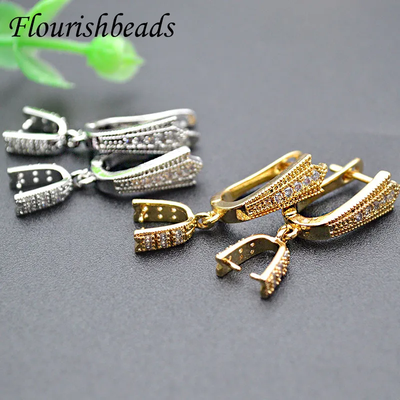 Nickle Free Gold Color CZ Paved Metal Earring Hooks with Bail Jewelry Findings 20pc Per Lot