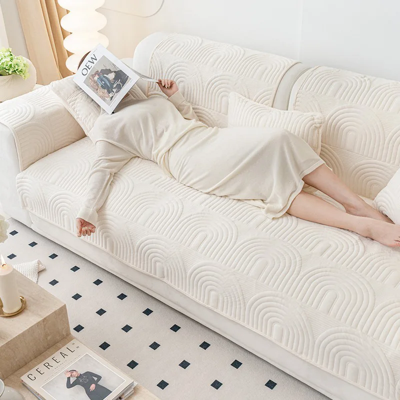 New Sofa Cushion Plush Cushion Solid Color Plush Embroidery Sofa Cushion Non-slip Sofa Cover Cloth Back Cover 2