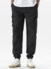 Multi Pockets Solid Color Casual Cargo Pants Mid-Rise Elastic Waistband Drawstring Shrinkable Cuffs Men Sweatpants 3