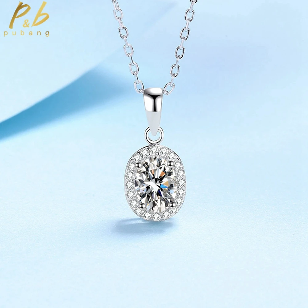 

PuBang Fine Jewelry 925 Sterling Silver Simple Oval Moissanite Diamond Pendant Necklace for Women Anniversary Gift Free Shipping