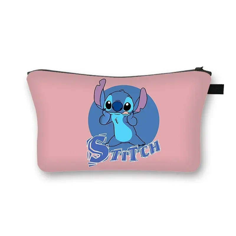 Disney-Cute Stitch Travel Makeup Bag para mulheres, Cartoon Print, Artigos de Higiene Pessoal, Portable, Zipper, Coin Purse, Girls, Kids