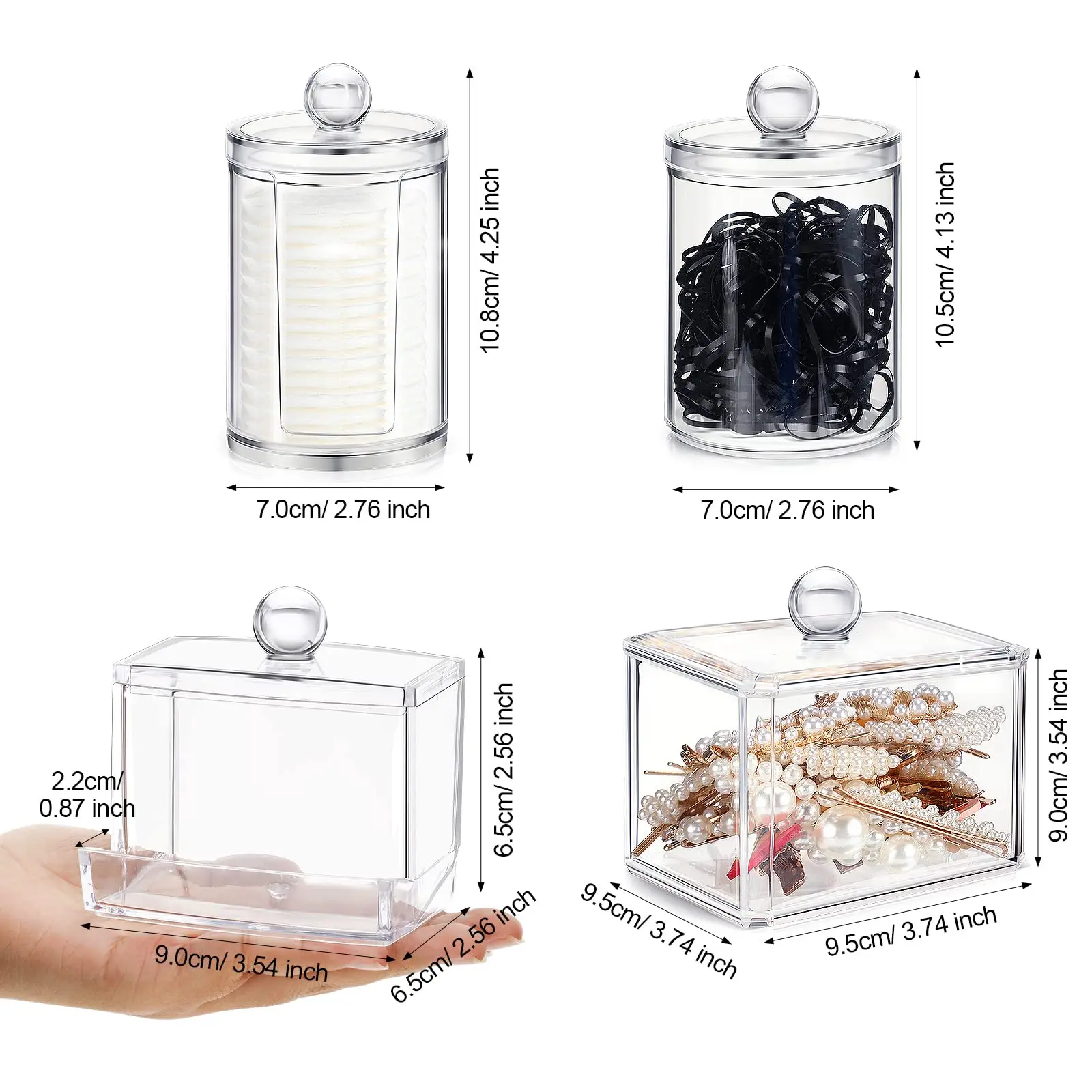 Square Qtip Holder Acrylic Bathroom Vanity Countertop Storage Box Organizer Canister Jar for Cotton Swabs, Rounds Balls, Makeup 5