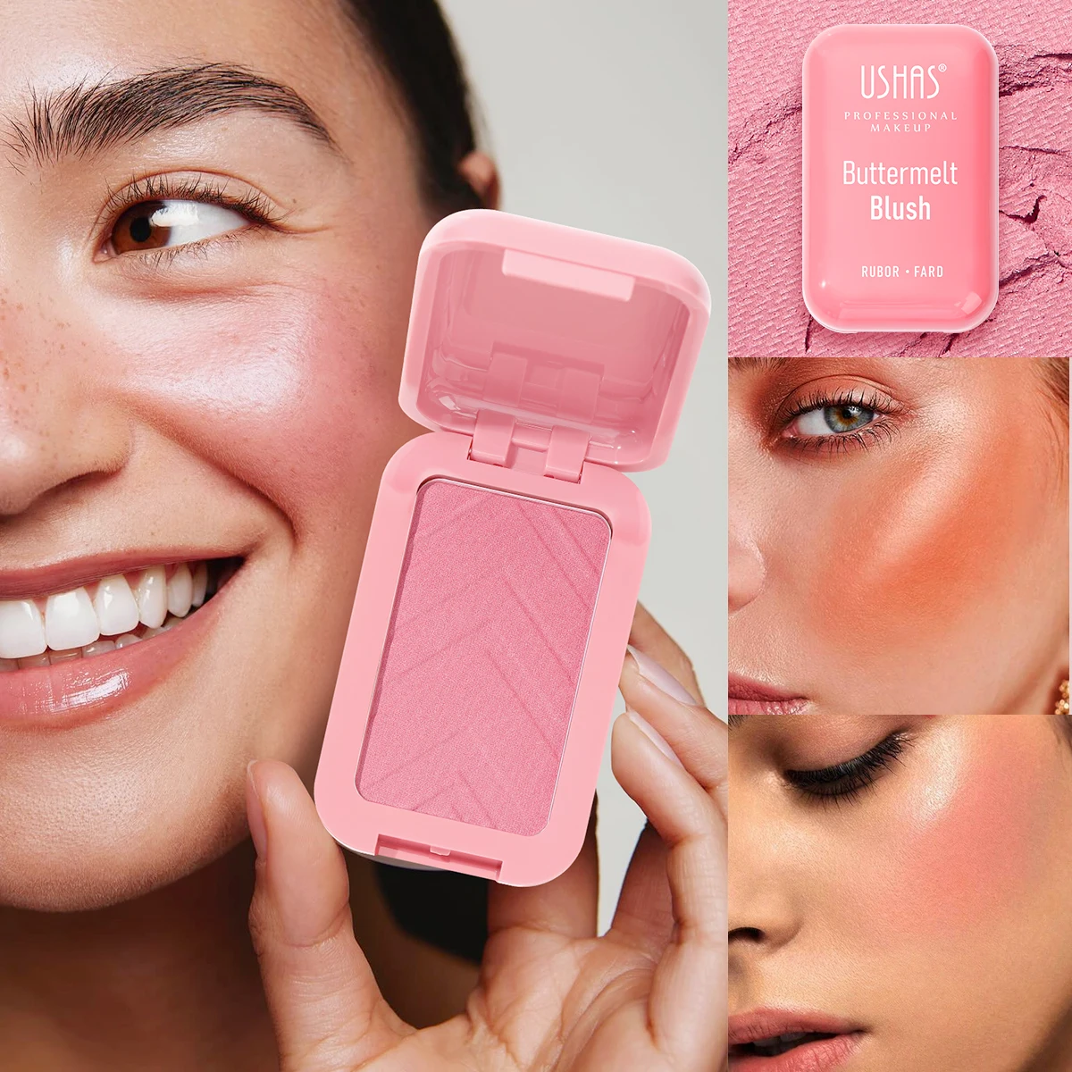 USHAS 8 Color Matte Blush Easy Coloring Embossed Blusher Palette Correct Facial Contours Blush Powder Makeup 5