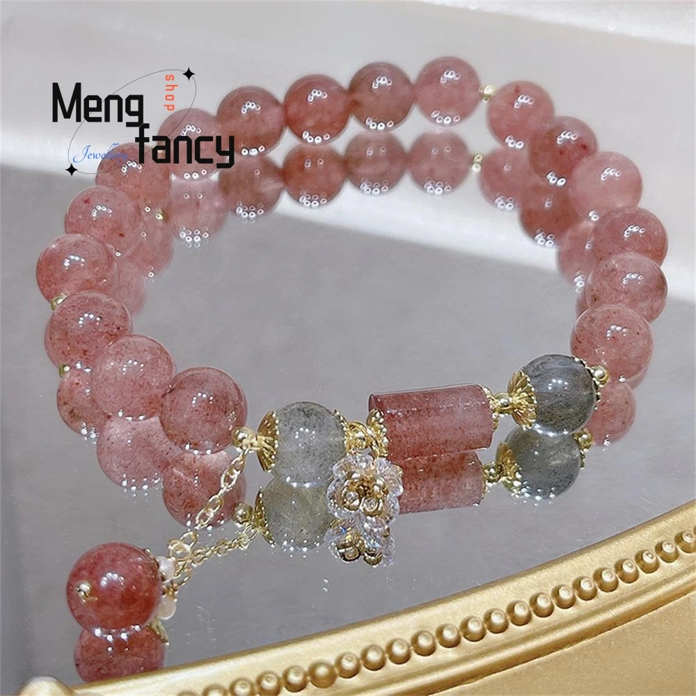 Strawberry Crystal Bracelet Attract Peach Blossom Crystal Strings Gray Moonlight Bracelet Wholesale Birthday Gift for Girlfriend