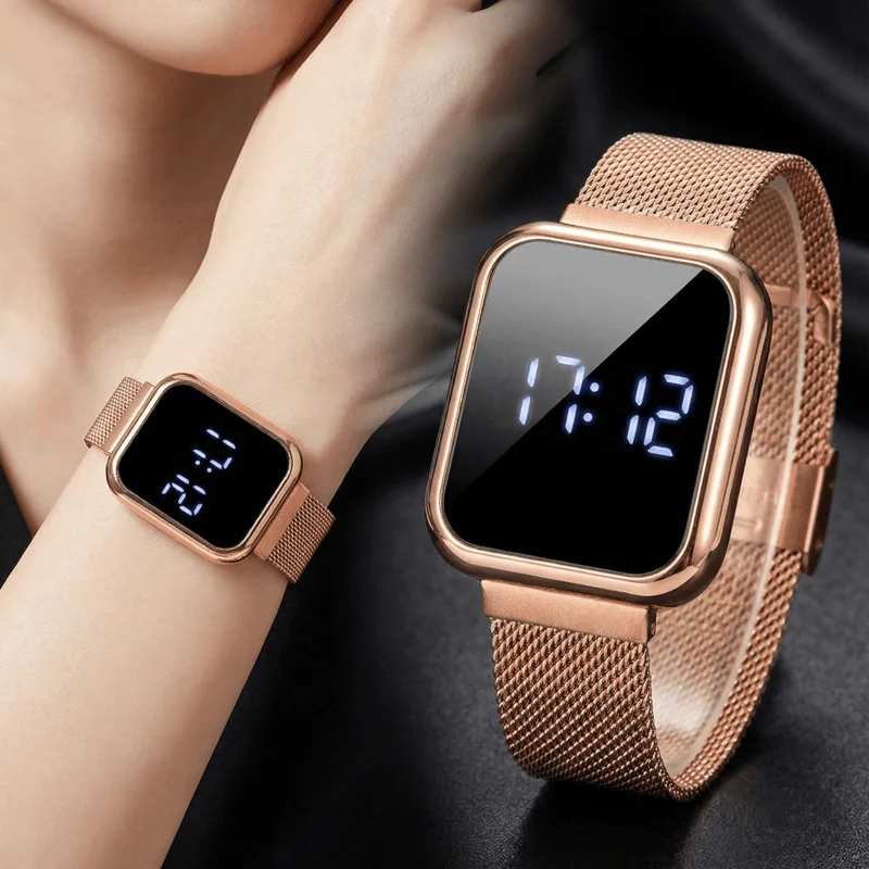 Luxury LED Fashion Watch with Magnetic Mesh Band - Unisex Digital Timepiece