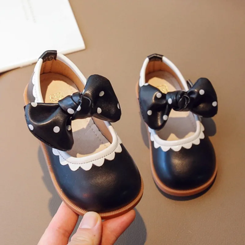 

New Children's Leather Shoes Girls Dot Ruffles Mary Janes Shoes Kids Big Bowtie Oxford Shoes Baby Princess Flats Autumn 336R