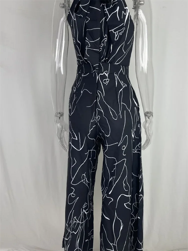 Wmstar One Piece Outfits Women's Jumpsuits Sleeveless Printed Office Lady Sexy Wide Leg Playsuits Summer Wholesale Dropshipping