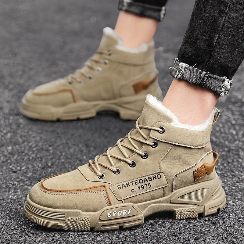 Snow Boots for Men High-top Plush Warm Cold Cotton Boots Hundred Thickened Lace Up Comfort Platform Sneakers Zapatillas Hombre