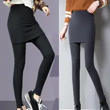 

Women Pants Solid Color Stretchy Korean Style Slim-fitting Leggings with Skirt for Spring Autumn