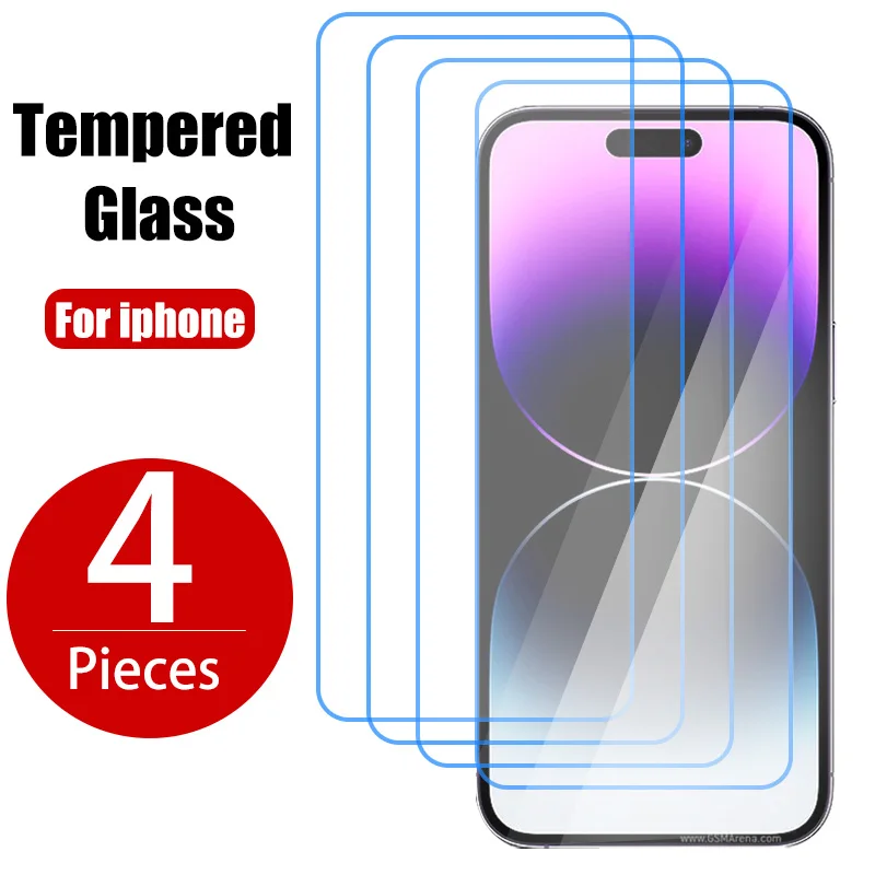 

4 шт. закаленное стекло для iPhone 15 14 13 12 11 Pro Max Mini SE 2022 2020 Защита экрана для iPhone 8 7 6S Plus X XR XS Max