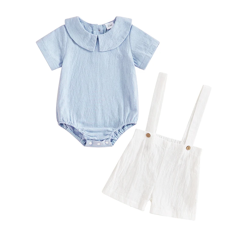 

Toddler Baby Boy Summer Cute Solid Color Short Sleeve Lace Top Cotton Elastic Shorts Outfit Clothes Casual Tracksuit 2 PCS Set